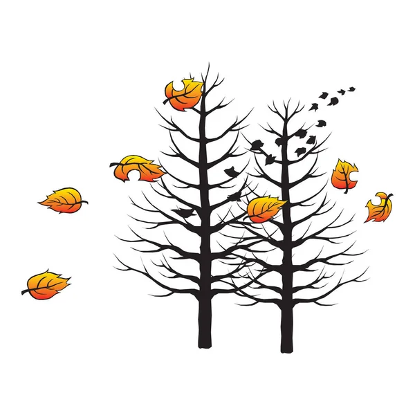 Silhouettes of flying flocks of birds - branch with leaves - light background - vector. Hello, Autumn. — Stock Vector