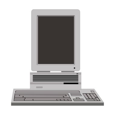 beyaz arka plan üzerinde bir monitör ile eski bilgisayar ünitesi