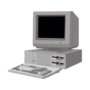 beyaz arka plan üzerinde bir monitör ile eski bilgisayar ünitesi