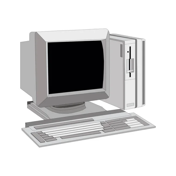 Vieille unité informatique avec un moniteur sur fond blanc — Image vectorielle