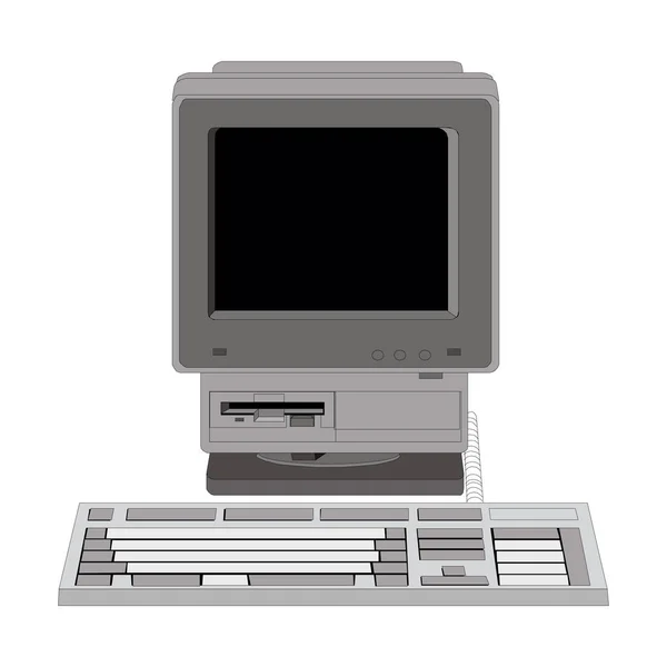 Antigua unidad de ordenador con un monitor sobre fondo blanco — Vector de stock