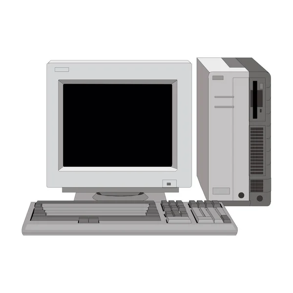 Unidade de computador antigo com um monitor sobre um fundo branco —  Vetores de Stock