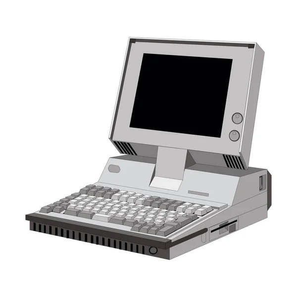 Stará počítačová jednotka s monitorem na bílém pozadí — Stockový vektor
