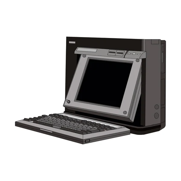 Antigua unidad de ordenador con un monitor sobre fondo blanco — Archivo Imágenes Vectoriales