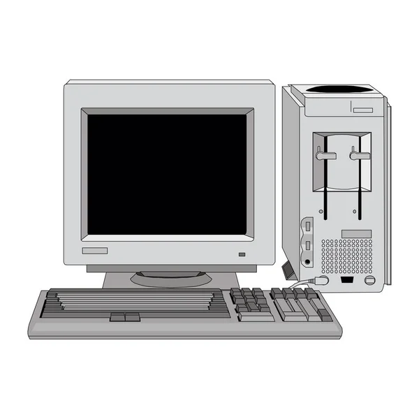 Old computer unit with a monitor on a white background — Stock Vector