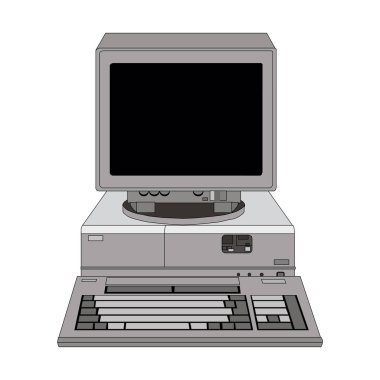 beyaz arka plan üzerinde bir monitör ile eski bilgisayar ünitesi