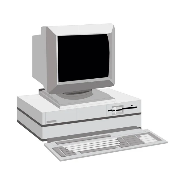 흰색 배경에 모니터가 있는 오래된 컴퓨터 장치 — 스톡 벡터