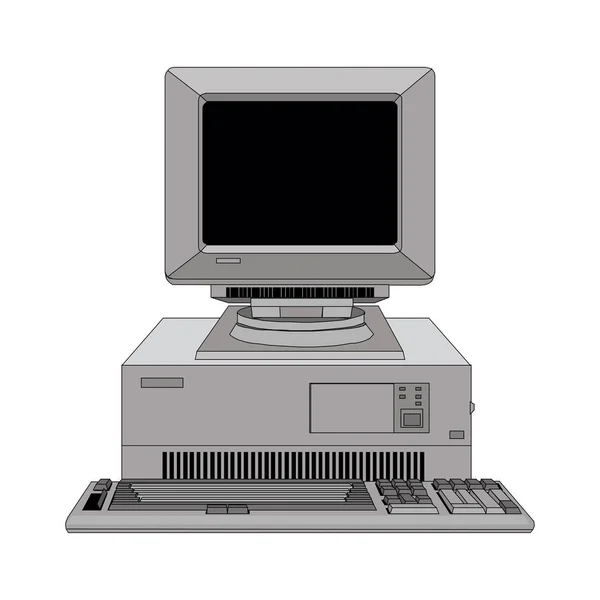Unidade de computador antigo com um monitor sobre um fundo branco —  Vetores de Stock