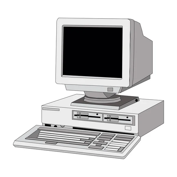 Vieille unité informatique avec un moniteur sur fond blanc — Image vectorielle