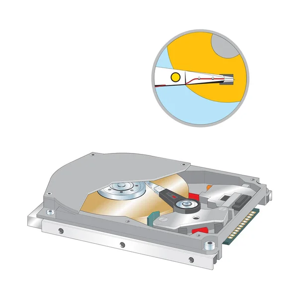 Ilustración vectorial del disco duro abierto aislado en el fondo blanco — Vector de stock