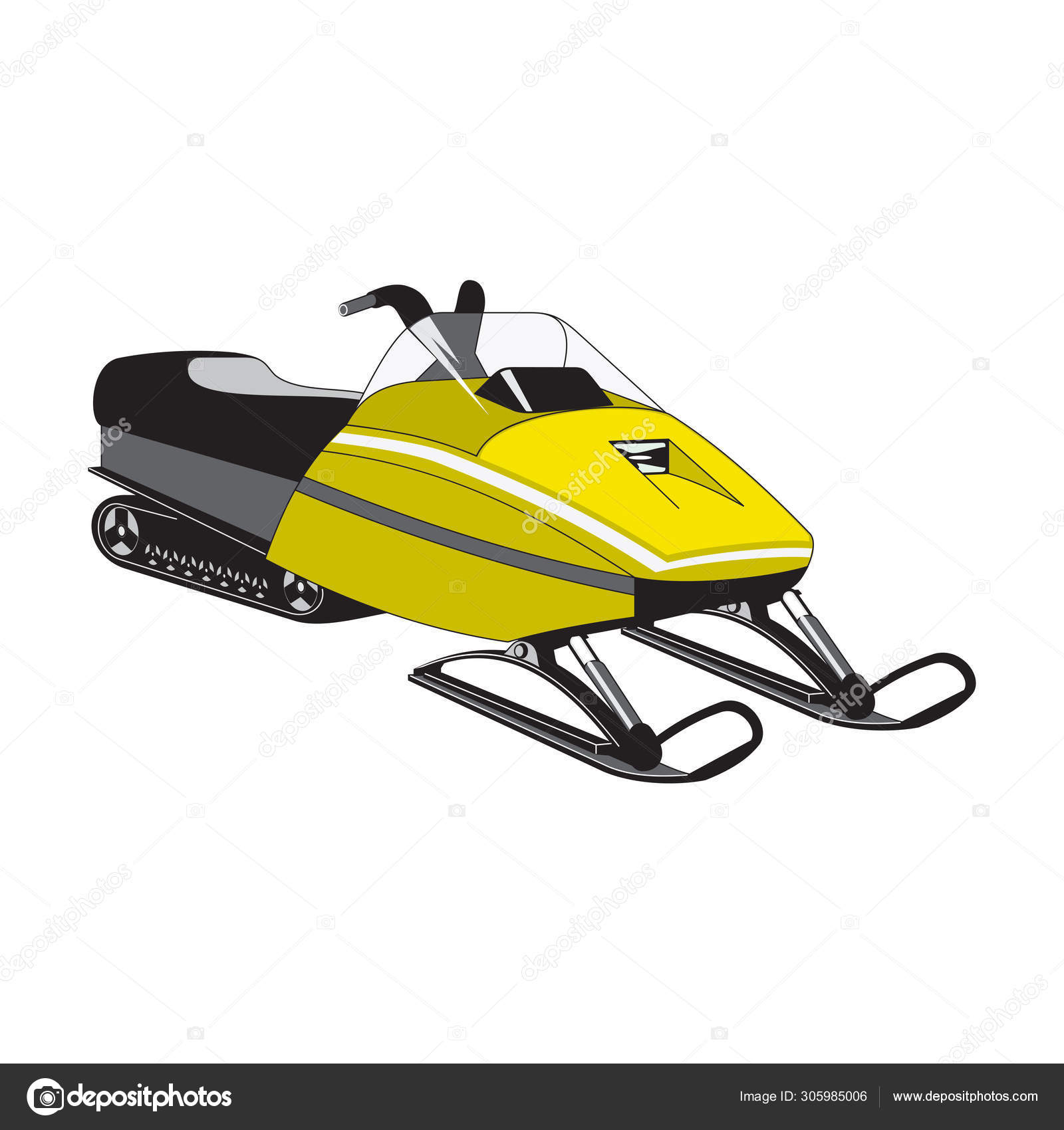 Snowmobile side view yellow outdoor travel recreation snowy
