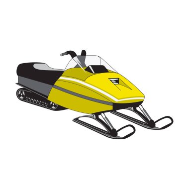 Snowmobile yan görünüm sarı açık hava seyahat rekreasyon karlı ulaşım. Güç yolculuğu ekipmanları kış atv vektör araç