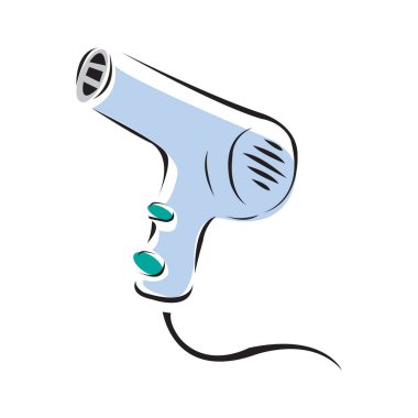 Saç kurutmak için saç kurutma makinesi. Saç kurutma makinesi günlük yaşamda kullanılır. Profesyonel saç kurutma makinesi kuaförde kullanılır. Çizgi film tarzı vektör sembolü stok illüstrasyon web Barbershop tek simge.