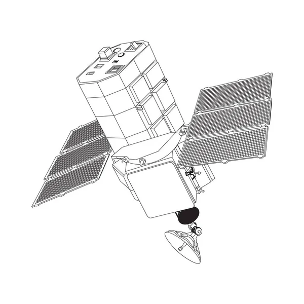 Sputnik terisolasi. latar belakang putih satelit. pemancar ruang galaksi - Stok Vektor