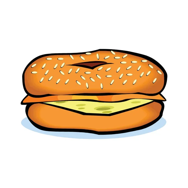 Hamburguesa con queso. Deliciosa y atractiva hamburguesa con queso en 3D ilustración sobre fondo blanco. Comida rápida. Concepto de entrega de alimentos — Vector de stock