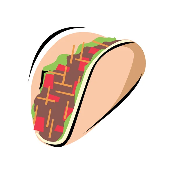 Sándwich apetitoso con salchichas de queso y verduras vector ilustración aislado sobre fondo blanco — Vector de stock