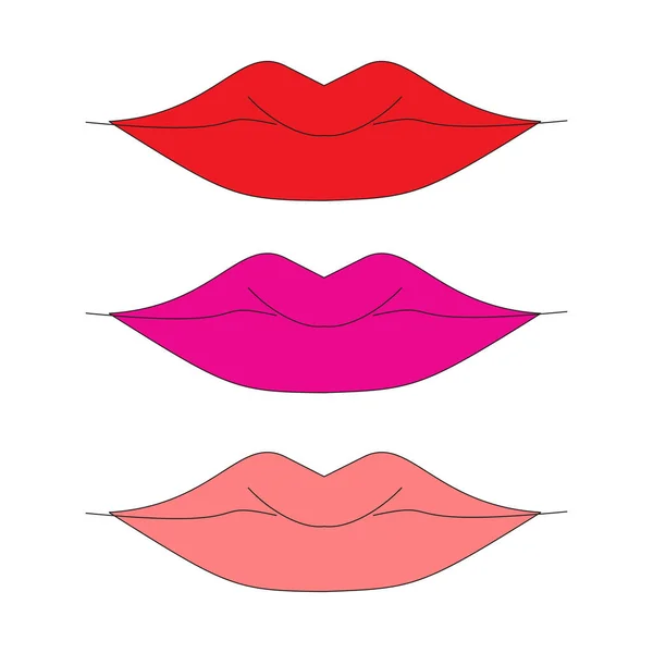 Female lips lipstick kiss print set for valentine day and love illustration isolated on white background — Stock Vector