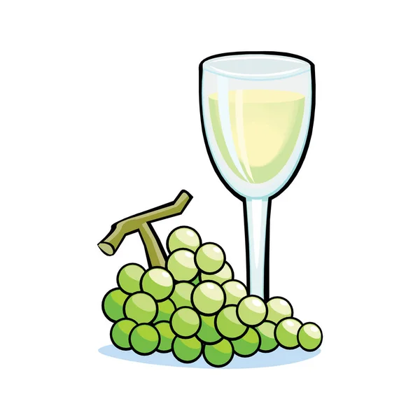 Vector Illustration Glass White Wine White Grape — Stock Vector
