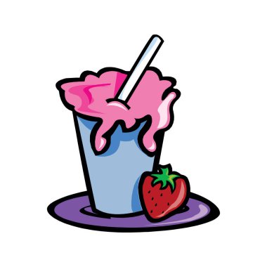 Beyaz arkaplan çizimine izole edilmiş limon bükülmüş bardakta çilekli daiquiri kokteyli.