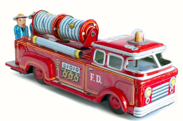 Güzel bir vintage tin oyuncak firetruck kırmızı