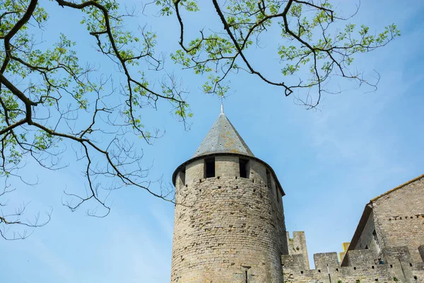 Wieża Twierdzy Średniowiecznego Miasta Carcassonne Francji — Zdjęcie stockowe