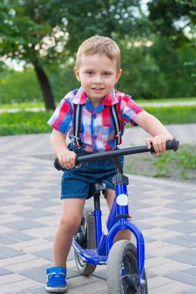 Маленький Мальчик Катается Велосипеде Парке Летом — стоковое фото