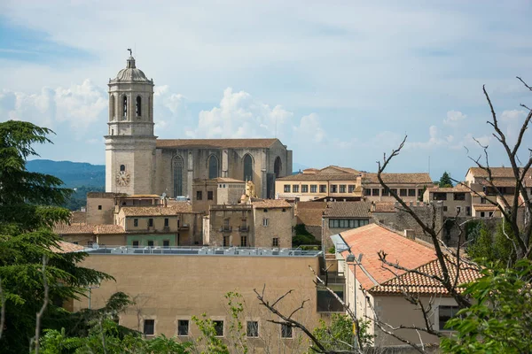 View Landscape Bell Tower Cathedral Girona Fortress Wall Spain — Stock Photo, Image