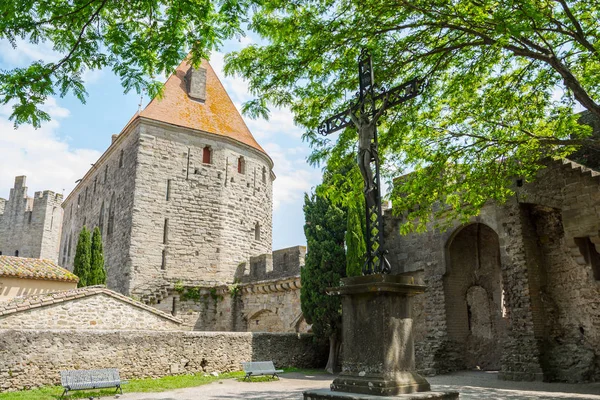 Figure Jesus Christ Fortress Wall Medieval City Carcassonne France — Stock Photo, Image