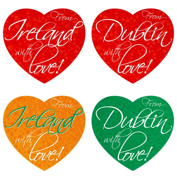 Hearts Tema Rlanda Dublin Ulusal Renklerde Hediyelik Eşyalar Için Kümesi — Stok Vektör