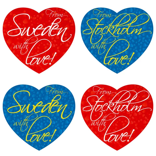Hearts Tema Sveç Ulusal Renkleri Stockholm Hediyelik Eşyalar Için Kümesi — Stok Vektör
