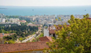 Ano Poli'de deniz manzarası, Selanik, Yunanistan.