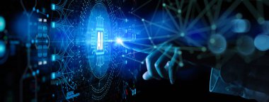 Yapay zeka (Ai) makine derin öğrenme ve veri madenciliği ve başka bir modern bilgisayar teknolojileri Ui elle Cpu simgesi dokunmadan ile.
