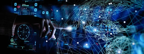Küresel iş, fintech, blockchain 5g Lte veri bağlantısı ile el dokunmalı Telekomünikasyon ağı ve kablosuz mobil internet teknolojisi.