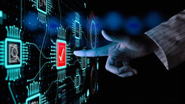 Gösterge paneline bağlı sunucularla Veri Yönetim Sistemi (Dms) ve İş Analitiği konsepti ile el ele dokunma. 