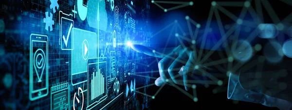 Kpi finansal grafikleri ve grafik ve otomatik pazarlama panosu ile el dokunmaİşİş veri analizi süreç yönetimi.