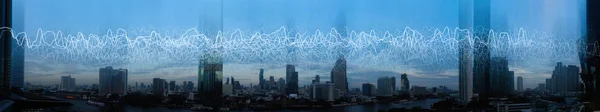 Koncepcja Sieci Bezprzewodowej Technologii Połączeń Abstrakcyjnym Tłem Miasta Bangkok Widoku — Zdjęcie stockowe