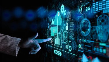 Kpi finansal grafikleri ve grafik ve otomatik pazarlama panosu ile el dokunmaİşİş veri analizi süreç yönetimi.