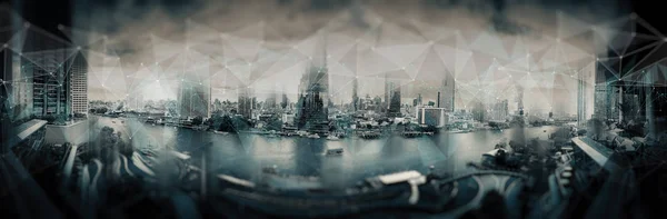 네트워크 Abstract Bangkok City Background Panorama View — 스톡 사진