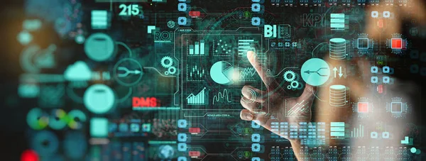 Kpi Finansal Grafikleri Grafik Otomatik Pazarlama Panosu Ile Kadını Dokunmabağlı — Stok fotoğraf