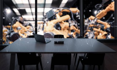 Fabrika Endüstriyel Mühendislik Ofisi. Akıllı fabrika endüstrisinde otomasyon robotu silah makinesi. Gerçek zamanlı izleme sistemi..