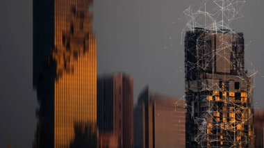 Gelecekteki inşaat endüstrisi ve modern binalarla ilgili internet kavramı. 3d yazıcı iletişim ağı. 