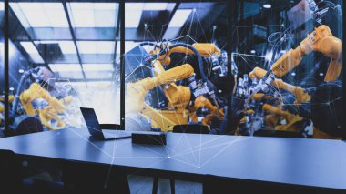 Fabrika Endüstriyel Mühendislik Ofisi. Akıllı fabrika endüstrisinde otomasyon robotu silah makinesi. Gerçek zamanlı izleme sistemi..