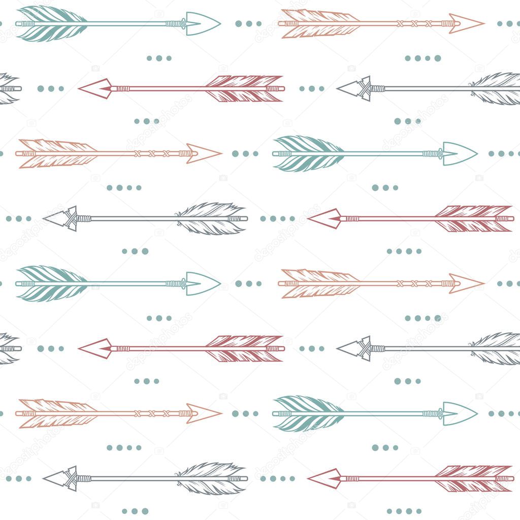 Seamless pattern with tribal arrows in pastel colors. Ethnic, boho style background