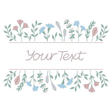 Çerçeve çiçek arka planda çeşitli çiçekler ve bitkiler ile pastel renkler