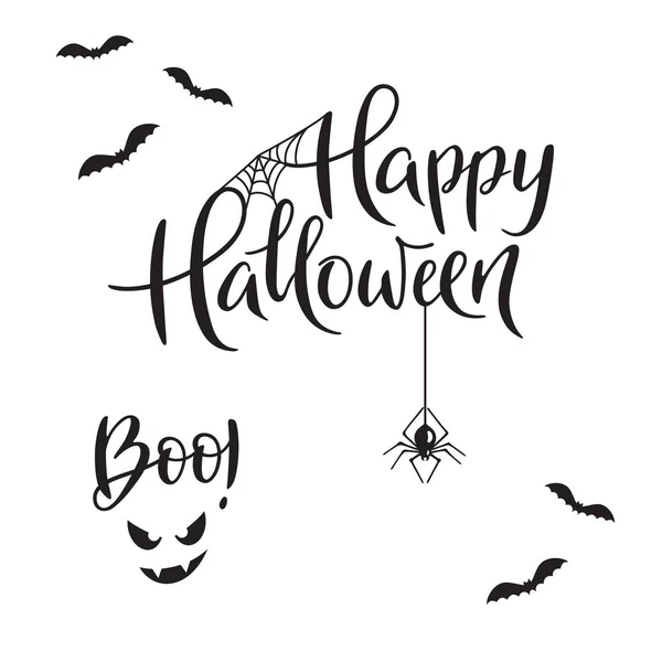 Feliz Halloween Boo Letras Caligráficas Con Elementos Diseño — Vector de stock