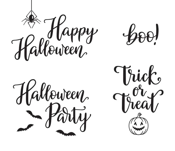 Ensemble Calligraphie Halloween Écrit Main Joyeux Halloween Fête Boo Trick — Image vectorielle