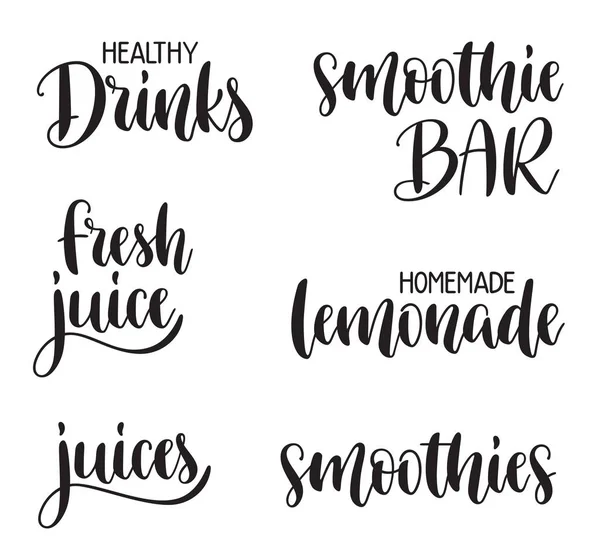 Set Letras Mano Con Menú Bebidas Desintoxicación Smoothie Jugo Textos — Vector de stock