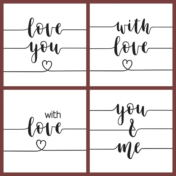 Love You You Love Calligraphy Set Valentines Day Greeting Cards — Stock Vector