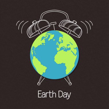 Dünya küre ile çalar saat kara tahta üzerinde