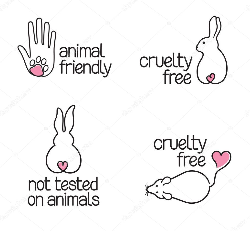 Set of linear icons for cruelty free concept and not tested on animals products